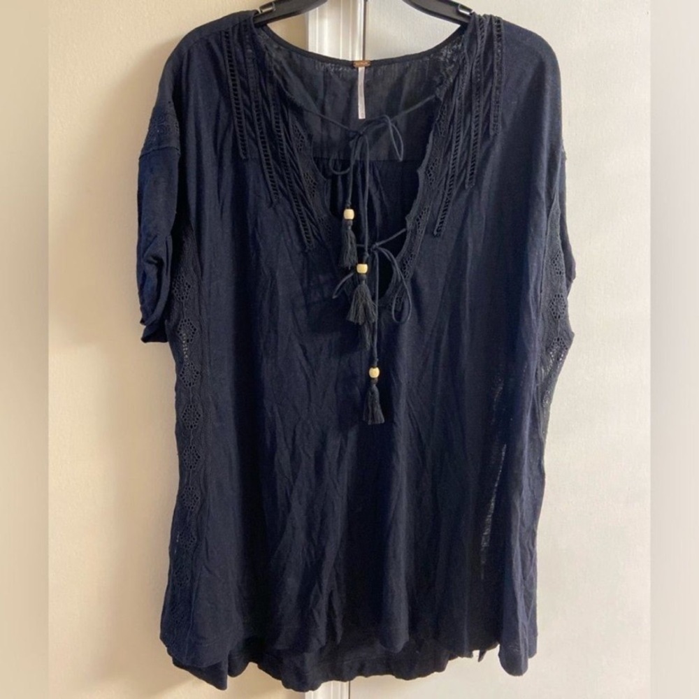 Free People Black Tassel swimsuit beach coverup oversized XS